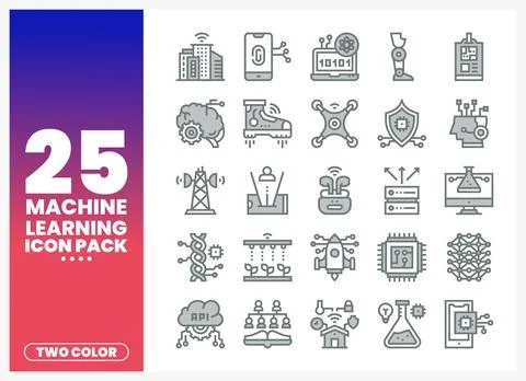 Machine learning icons technology. AI. data. innovation. digital. Stockillustratie
