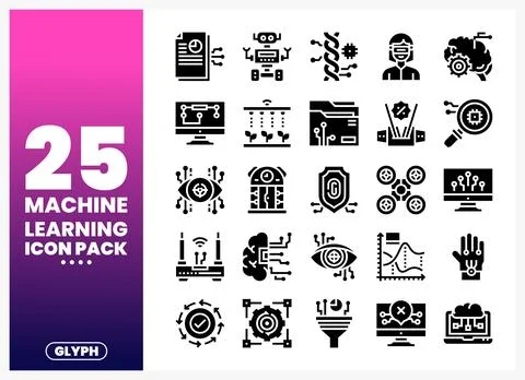Machine Learning Icons  Technology AI Glyph Collection Stock Illustration