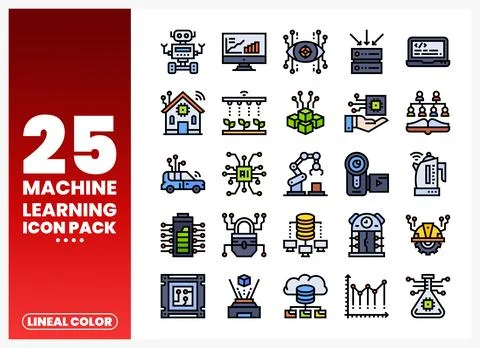 Machine Learning Icons Technology. AI. and Data Concepts Collection Stock Illustration