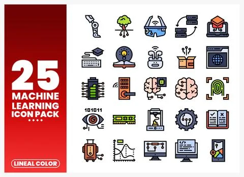 Machine learning icons technology. AI. data. science. innovation Stock Illustration