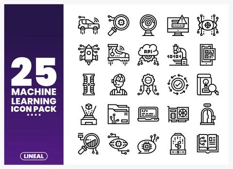 Machine learning icons for technology and innovation on white background Stock Illustration