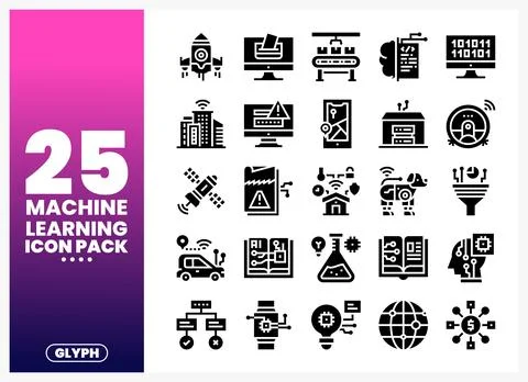 Machine Learning Icons Technology and AI Concepts Stock Illustration