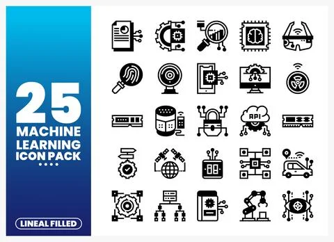 Machine Learning Icons for Technology Concepts in a Digital Setting Stock Illustration