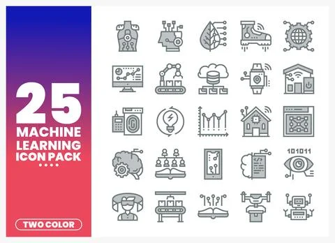 Machine Learning Icons with Two-Color Design Stockillustratie