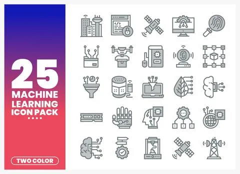 Machine Learning Icons in Two Colors Stock Illustration