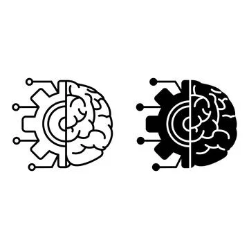 Machine Learning Icons. Vector Icon of Human Brain and Gears. Technology Co.. Illustrazione stock