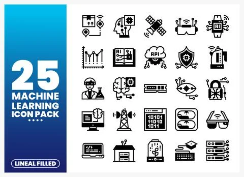 Machine Learning Icons Vector Pack Digital Technology and AI Concepts Stock Illustration