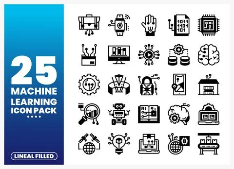 Machine Learning Icons Vector Pack on Blue Gradient Stockillustratie