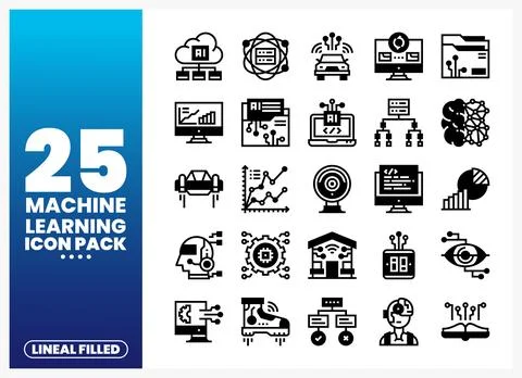 Machine Learning Icons on White Background Stockillustratie