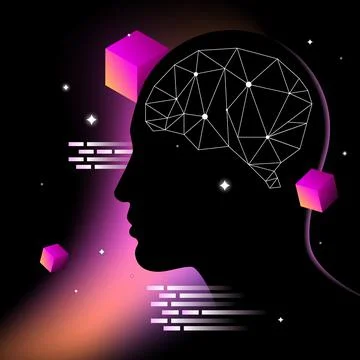 Machine Learning Illustration. Human Brain Graphics. Abstract Elements Stock Illustration