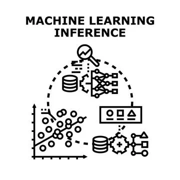 Machine learning inference process analyzing data vector Stock Illustration