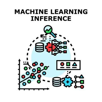 Machine learning inference process analyzing data vector Stock Illustration