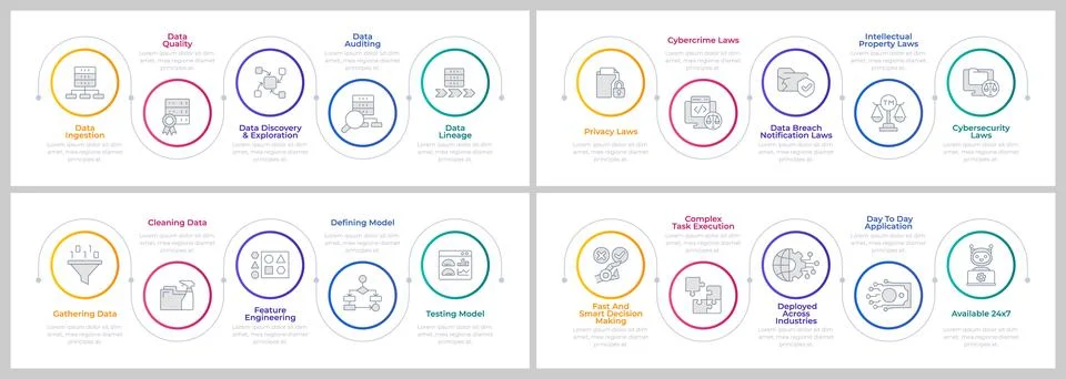 Machine learning infographics circles set Illustrazione stock
