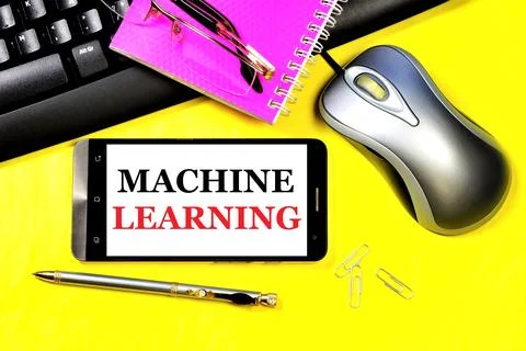 Machine learning. The inscription on the smartphone screen. 스톡 사진