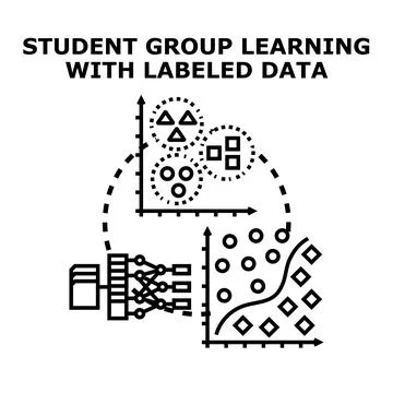 Machine learning labeled data classification process concept Stock Illustration