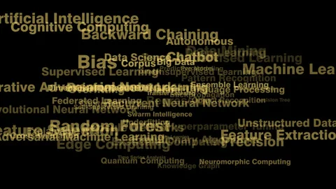 Machine learning lettering on black background neural networks algorithms Stock Footage 270207016