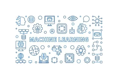 Machine Learning line banner. ML vector illustration Illustrazione stock