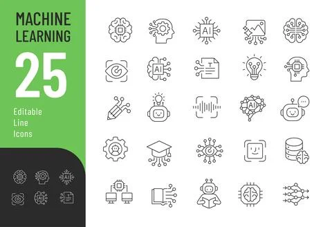 Machine Learning Line Editable Icons set. Stock Illustration