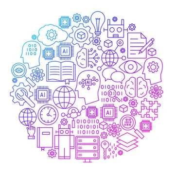 Machine Learning Line Icon Circle Design Stock Illustration