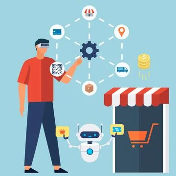 Machine learning line Smart home controlled Mechanical technology 스톡 일러스트