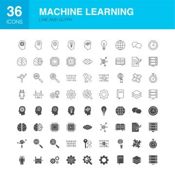 Machine Learning Line Web Glyph Icons Stock Illustration
