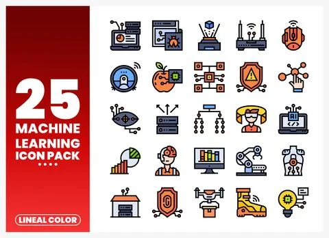 Machine Learning Lineal Color Icons Stock Illustration