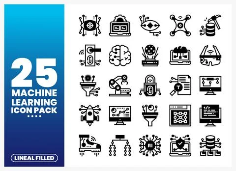 Machine Learning Lineal Filled Icons Stock Illustration
