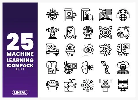 Machine Learning Lineal Icons Pack Stock Illustration