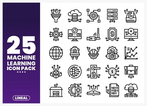 Machine Learning Lineal Icons for Technology Data Analysis Stock Illustration