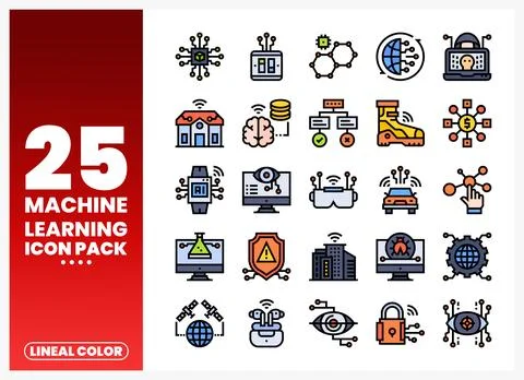 Machine learning linear color icons on a white background 스톡 일러스트