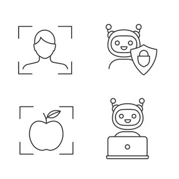Machine learning linear icons set Stock Illustration