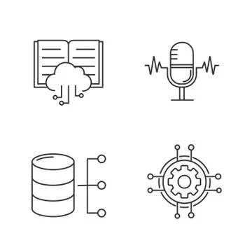 Machine learning linear icons set Stock Illustration