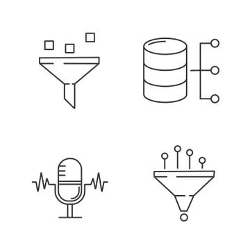 Machine learning linear icons set Stock Illustration