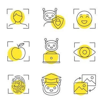 Machine learning linear icons set Illustrazione stock