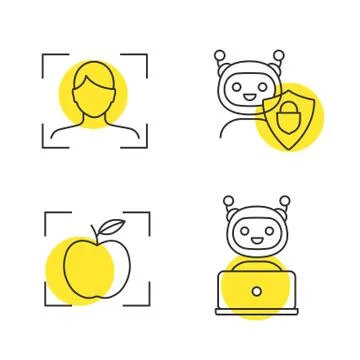 Machine learning linear icons set 스톡 일러스트