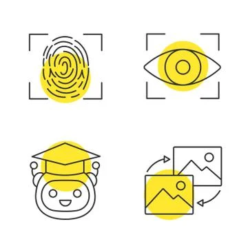 Machine learning linear icons set Stock Illustration