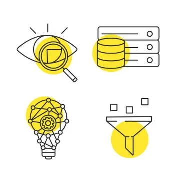 Machine learning linear icons set 스톡 일러스트