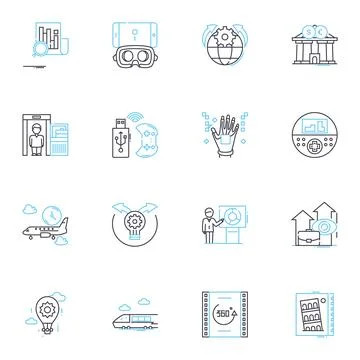 Machine learning linear icons set. Artificial, Intelligence, Neural, Nerks 库存插图