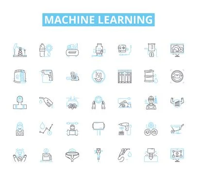 Machine learning linear icons set. Algorithms, Neural nerks, Prediction, Deep Stock Illustration
