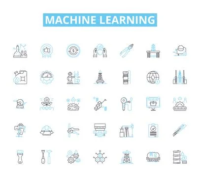 Machine learning linear icons set. Algorithms, Neural nerks, Prediction, Deep Stock Illustration