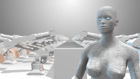 Machine learning in manufacturing AI assembly production line Stock Illustration