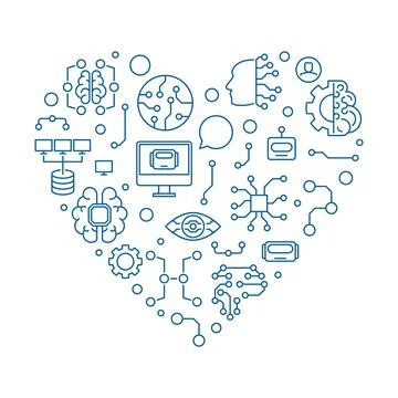 Machine Learning ML Heart banner - New Technology concept thin line banner Illustrazione stock