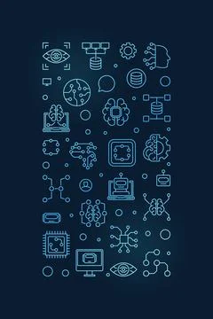 Machine Learning - ML Technology concept blue vertical outline banner イラスト素材