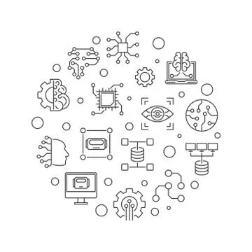 Machine Learning - ML vector round linear illustration Stock Illustration