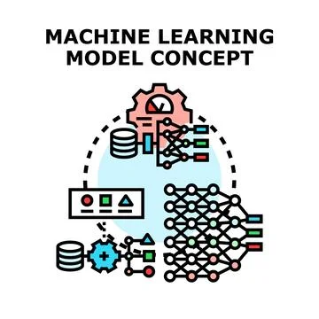 Machine learning model concept process analyzing data Stock Illustration