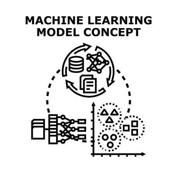 Machine learning model concept process flow diagram Illustrazione stock