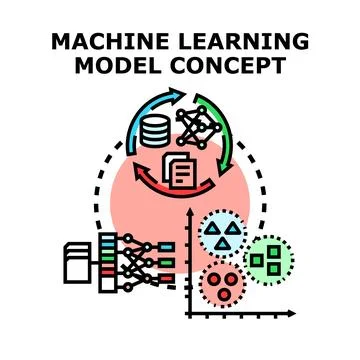 Machine learning model concept process flow diagram 스톡 일러스트