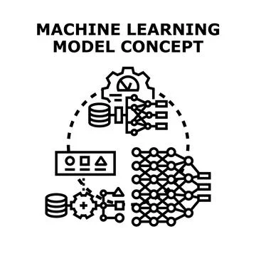 Machine learning model concept process analyzing data Stockillustratie