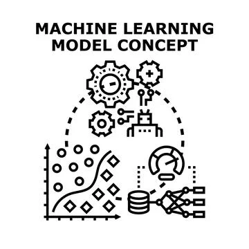 Machine learning model concept process analyzing data Stock Illustration