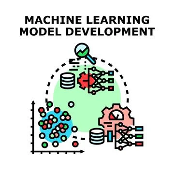 Machine learning model developing process in artificial intelligence Stock Illustration